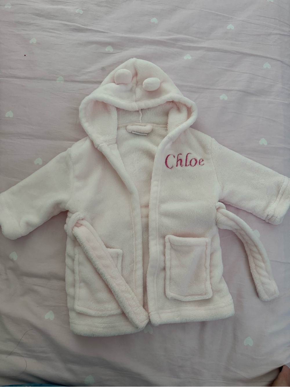 Personalized Light Pink Hooded Kids Pajama Robe with Ears